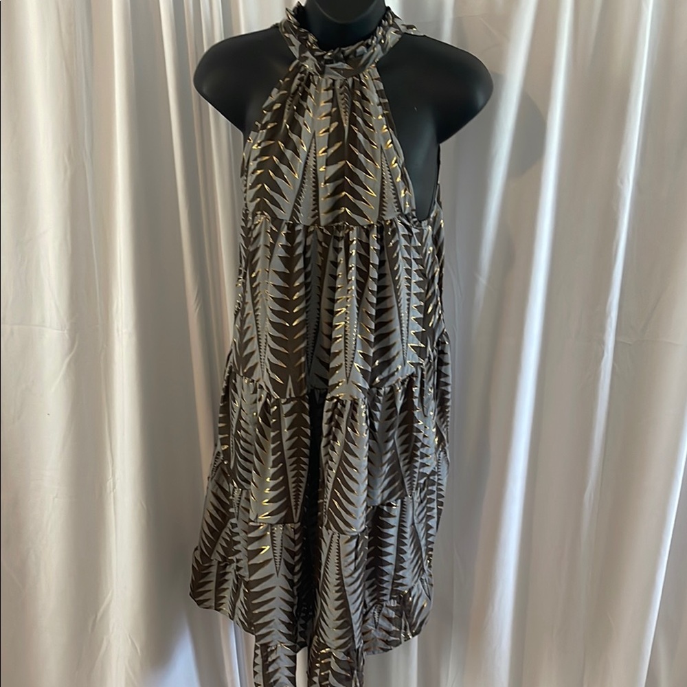 Elegant Brown and Gold Halter Dress